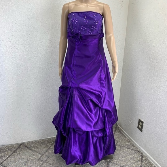 Jessica McClintock/Gunne Sax Purple Bubble Hem Satin Gown Prom Whimsigoth fairy - Picture 13 of 15